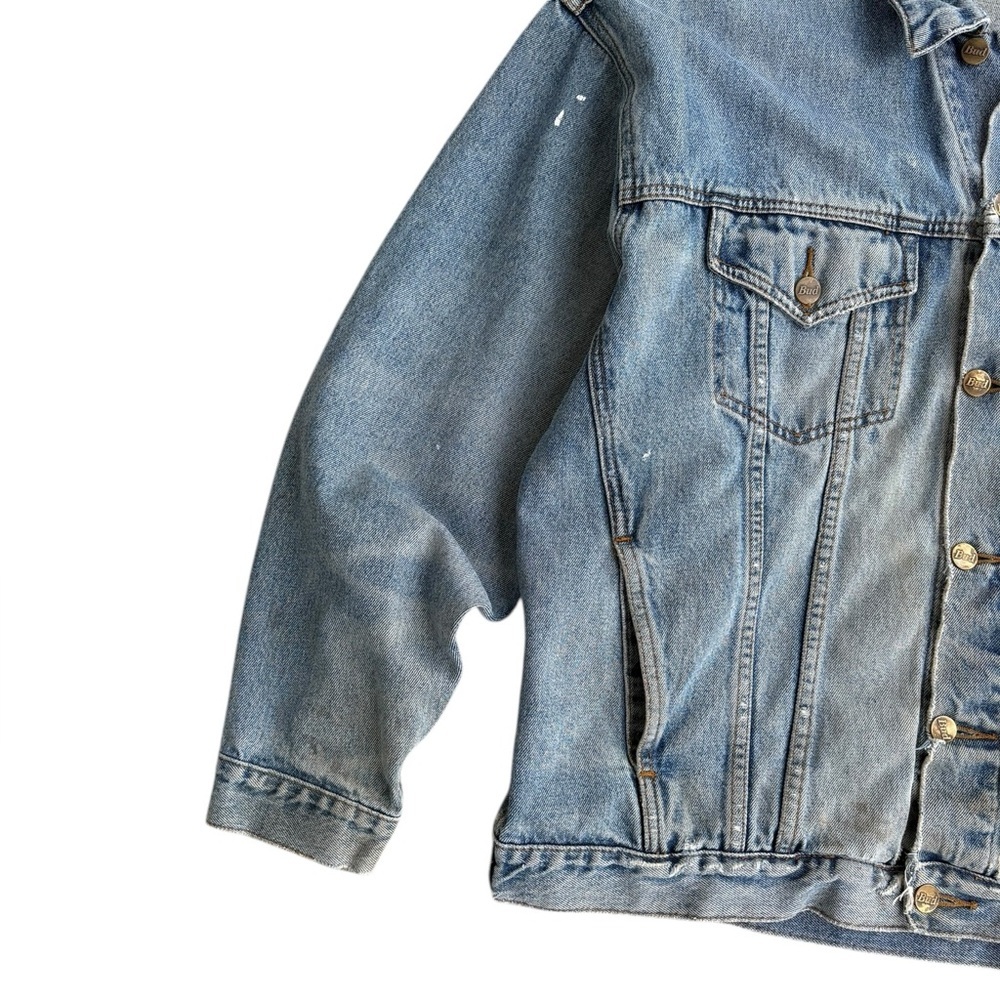 Vintage 90s Distressed Budweiser King of Beer Denim Jacket XL - Picture 3 of 13